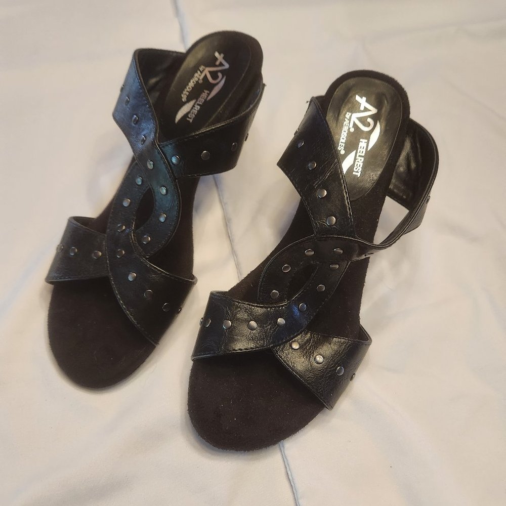 A2 by Aerosoles Black Open Toe Heels Womens Size 8
